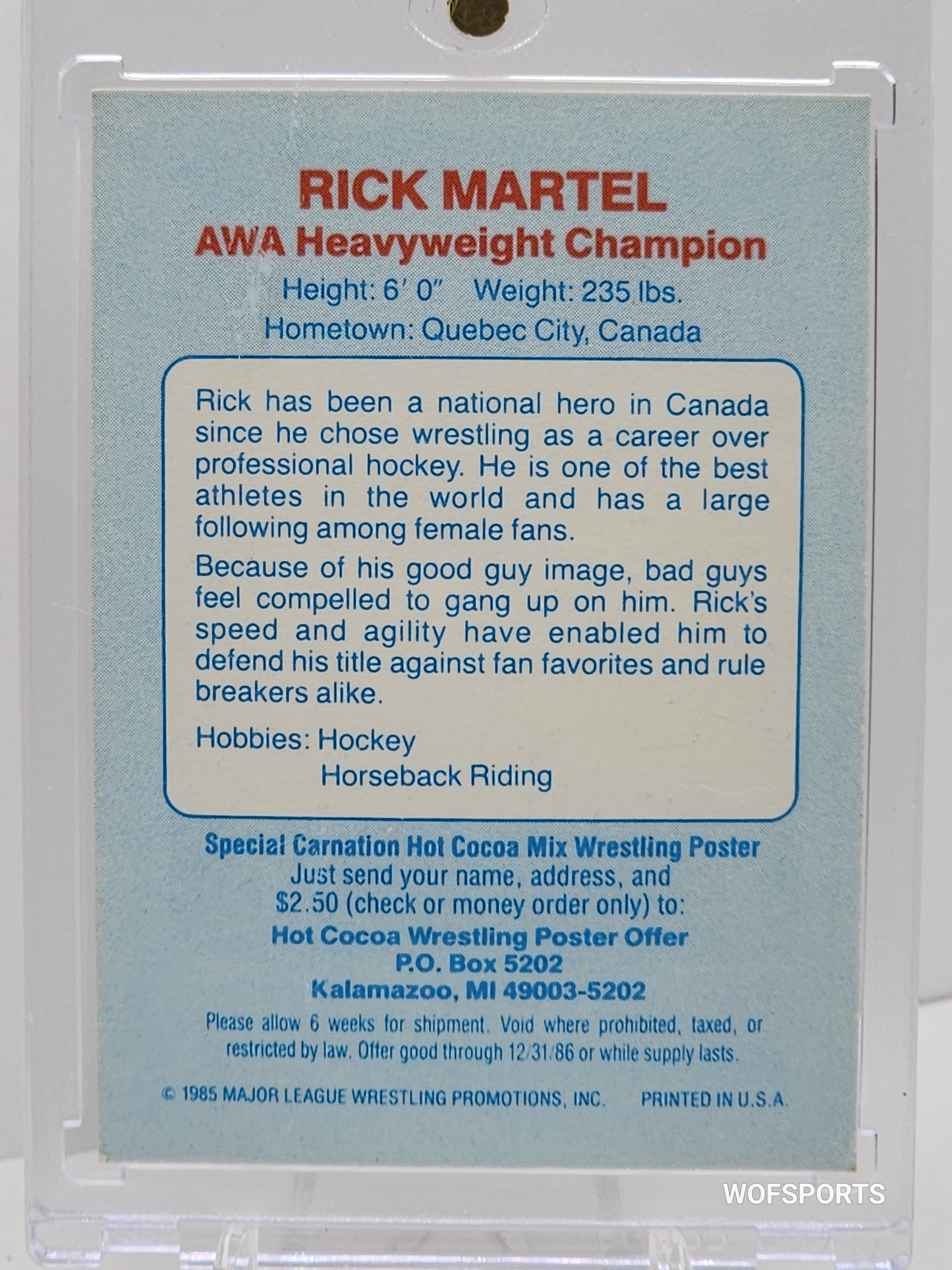 1985 Major League Wresting Cards Rick Martel 1986 AWA Heavyweight Champion