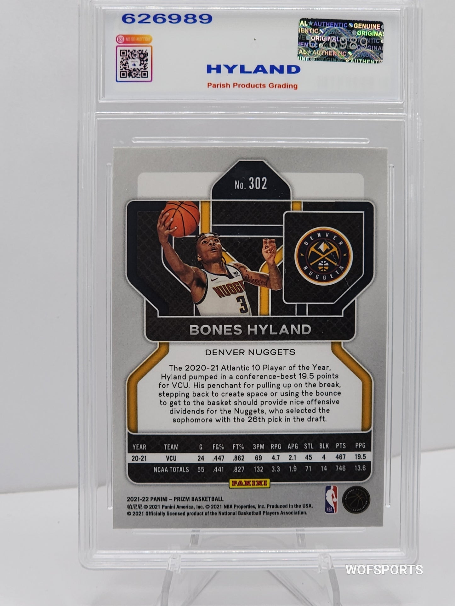 2021-22 Panini Prizm #302 Bones Hyland Silver Prizm Rookie Denver Nuggets Parish 9 Mint