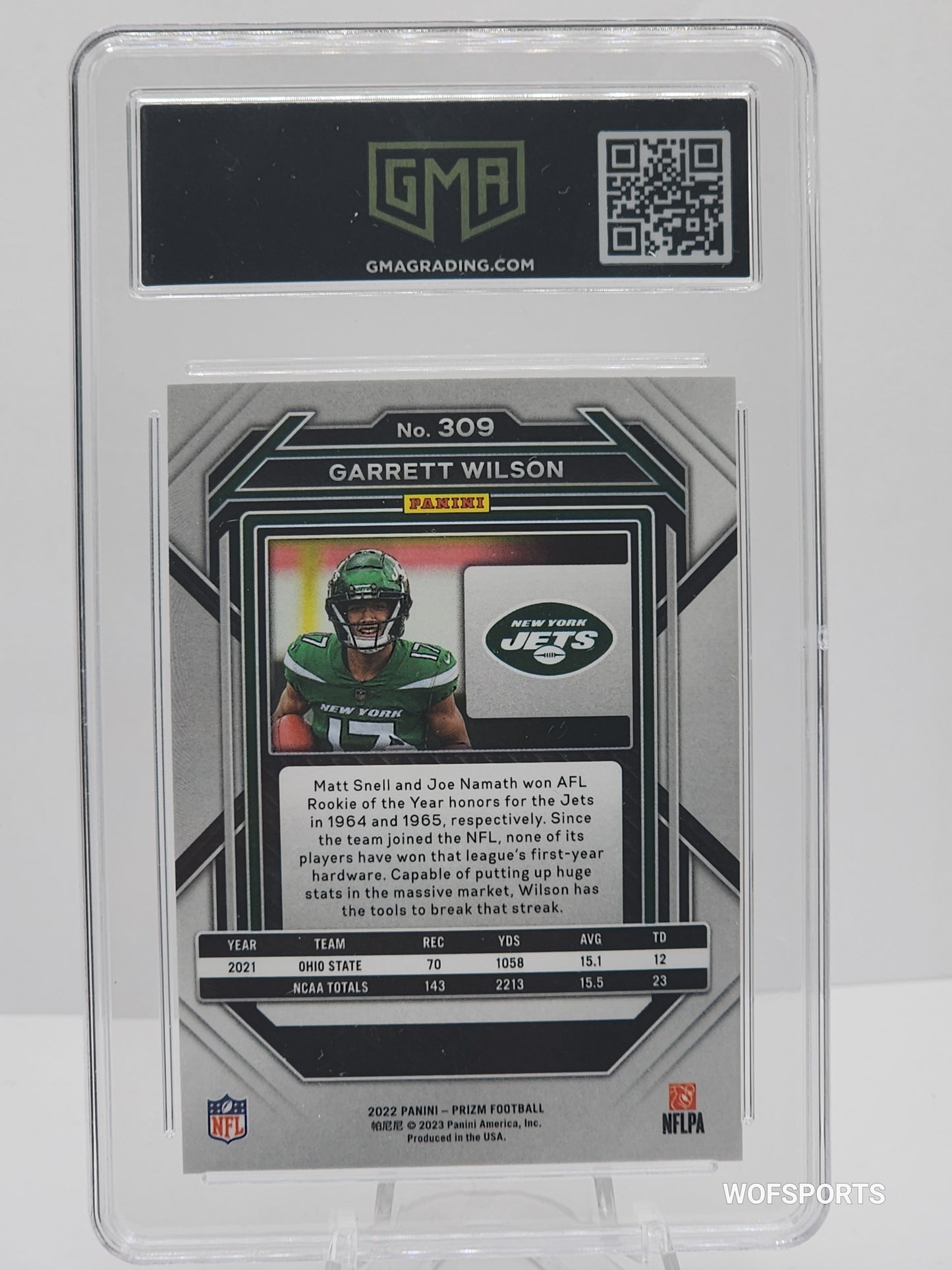 2022 Panini Prizm Silver Prizm Garrett Wilson Rookies #309 New York Jets GMA 9 Mint