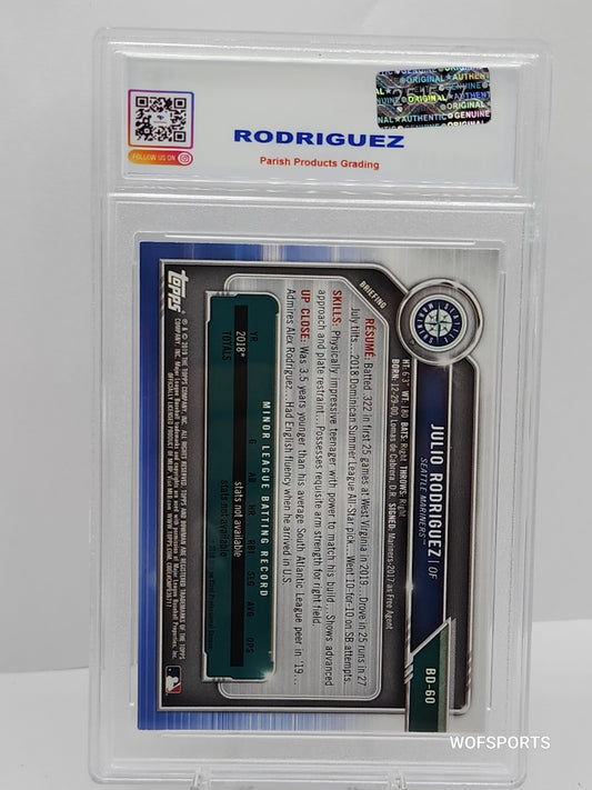2019 Bowman Draft Julio Rodriguez #BD-60 Seattle Mariners Parish 10 Gem Mint
