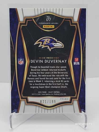 2020 Panini Select Premier Level Tri-Color Prizm 21/199 Devin Duvernay Rookie RC #127