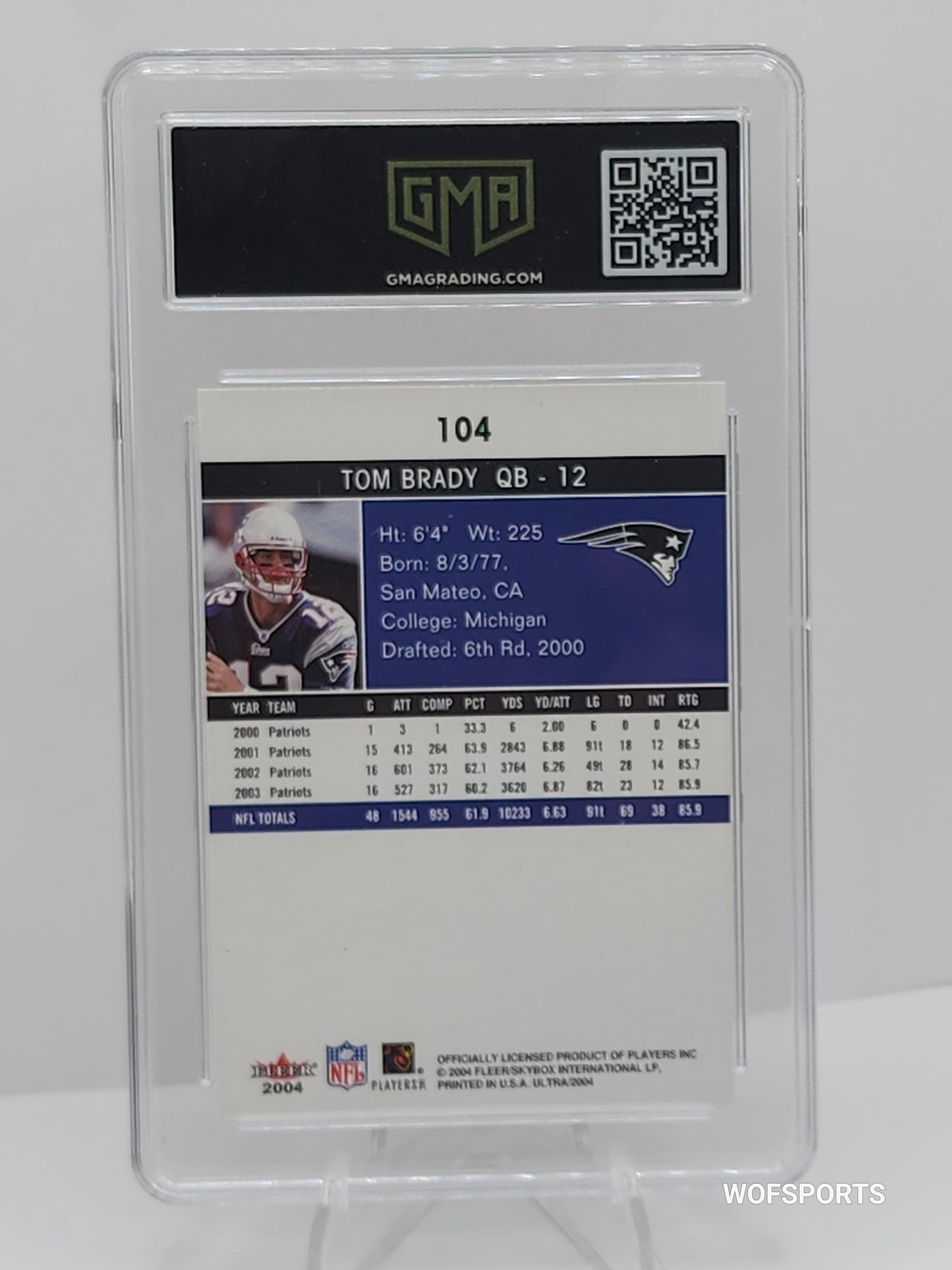 2004 Fleer Ultra Tom Brady #104 New England Patriots GMA 9 Mint