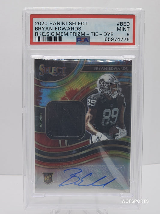 2020 Panini Select Rookie Signature Memorabilia Prize Tie Dye #RSM_BDE Bryan Edwards id#/25 PSA 9 Mint
