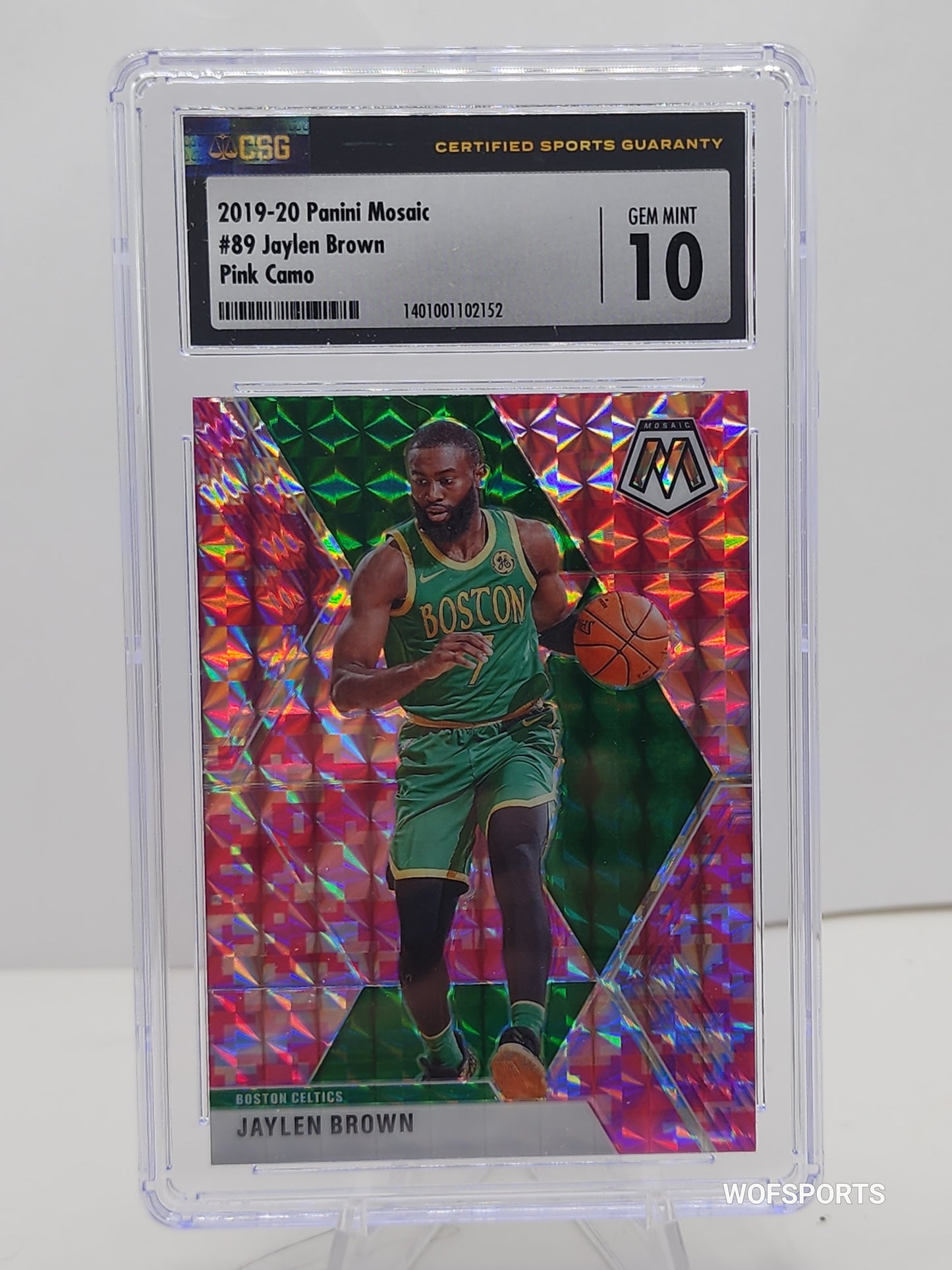 2019-20 Mosaic Jaylen Brown Pink Camo Prizm Refractor SP #89 Boston Celtics CSG 10 Gem Mint