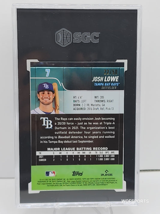 2022 Topps Stadium Club Chrome #7 Josh Lowe RC Gold Refractor 22/50 SGC 9 Mint