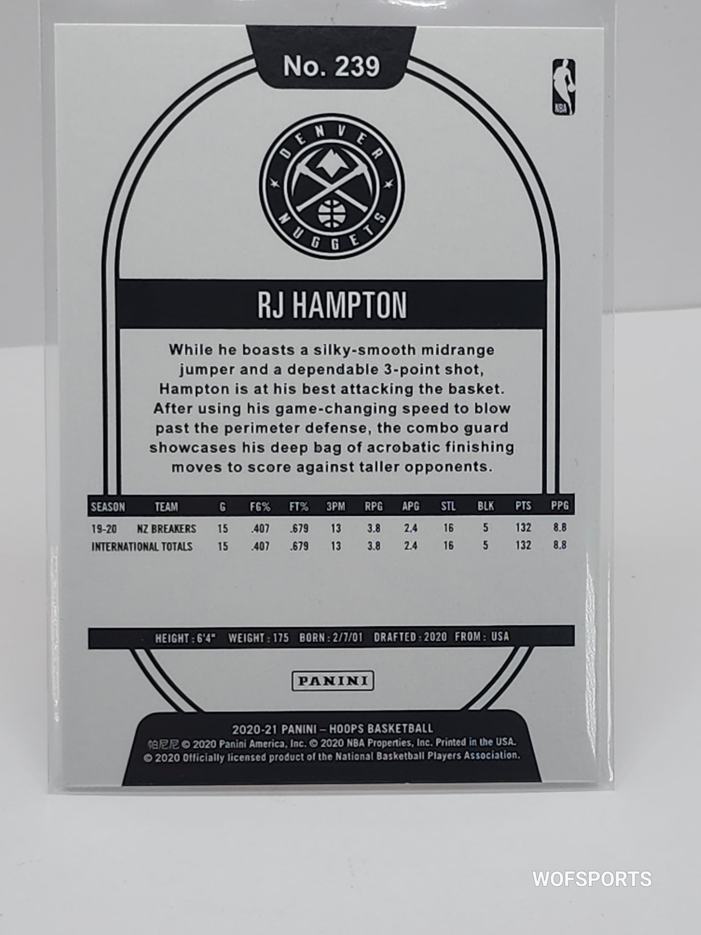 2020-21 Panini Hoops Silver #239 RJ Hampton Rookie RC 131/199