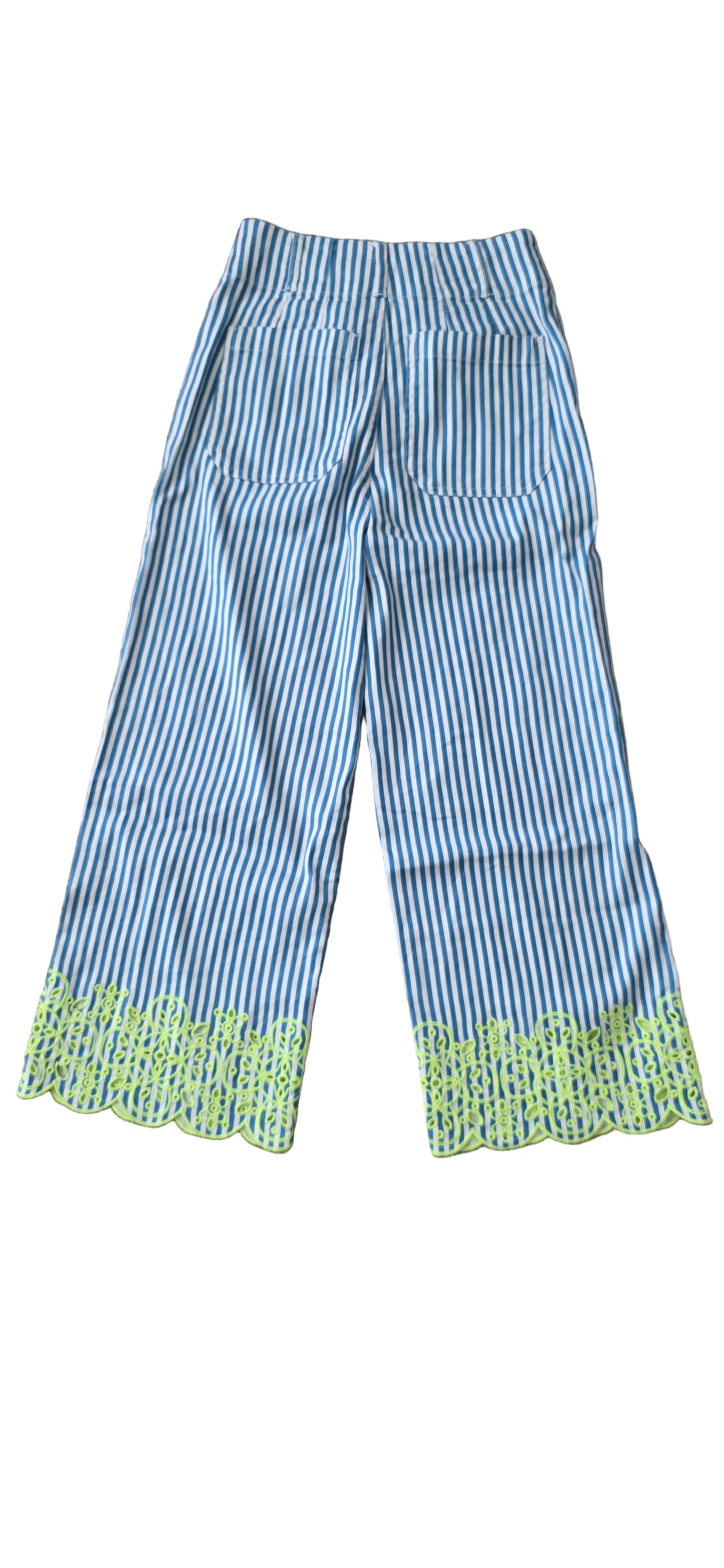 Anthropologie Maeve The Colette Cropped Wide-Leg Pants Embroidered Linen Sz 00