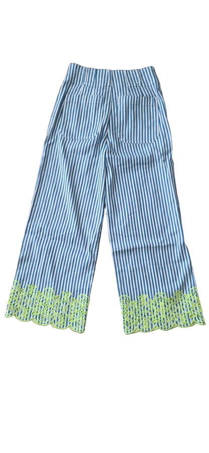 Anthropologie Maeve The Colette Cropped Wide-Leg Pants Embroidered Linen Sz 00