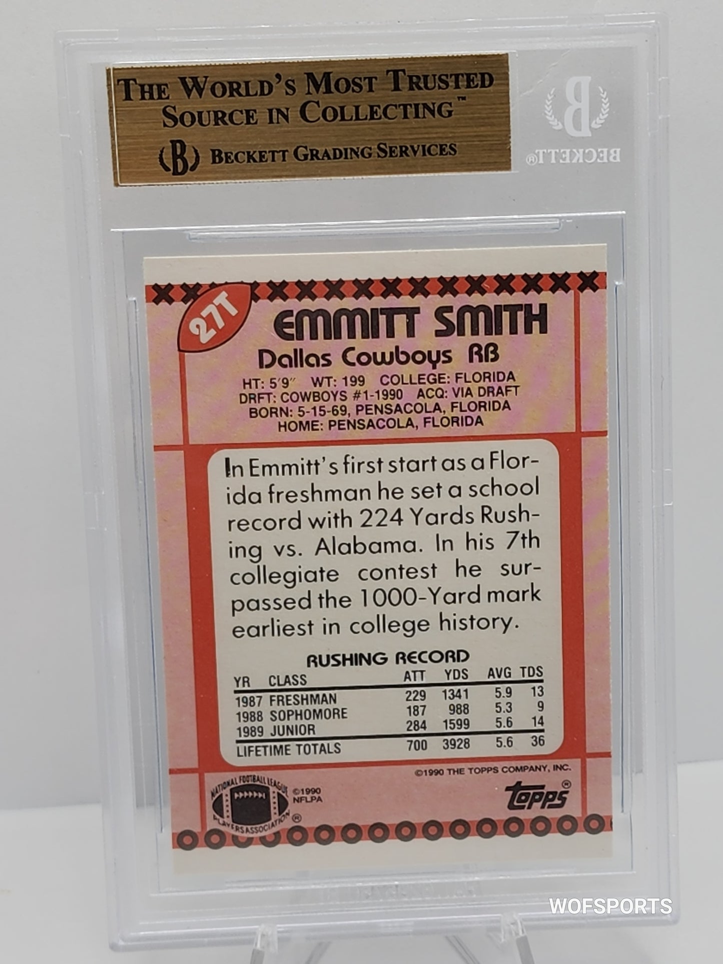 1990 Topps Traded #27T Emmitt Smith Dallas Cowboys BGS 9.5 Gem Mint