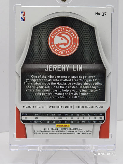 2018 Panini Certified Purple /49 Jeremy Lin #37 Atlanta Hawks