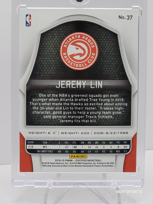 2018 Panini Certified Purple /49 Jeremy Lin #37 Atlanta Hawks