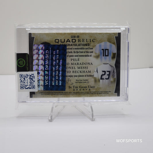 2022 LEAF IN THE GAME USED SPORTS PELE MARADONA MESSI BECKHAM QUAD RELIC 1/1 HTF