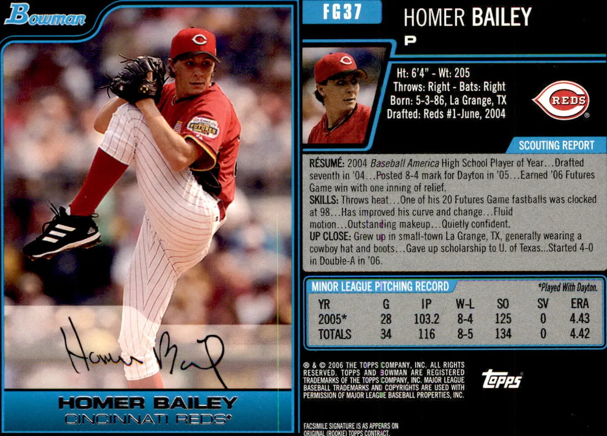 2006 Topps Bowman Homer Bailey #FG37 Cincinnati Reds