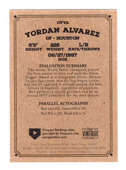2023 Onyx Vintage #OVYA Yordan Alvarez - Houston Astros