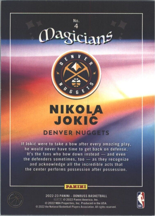 2022-23 Panini Donruss Basketball Nikola Jokic Magicians Card #4 Denver Nuggets