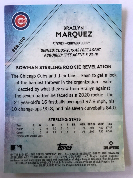 2021 Topps Bowman Sterling Brailyn Marquez Rookie #BSR-100 Chicago Cubs