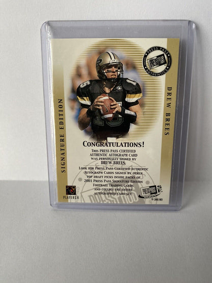 2001 Press Pass SE Autograph Drew Brees Rookie Auto RC Purdue Saints