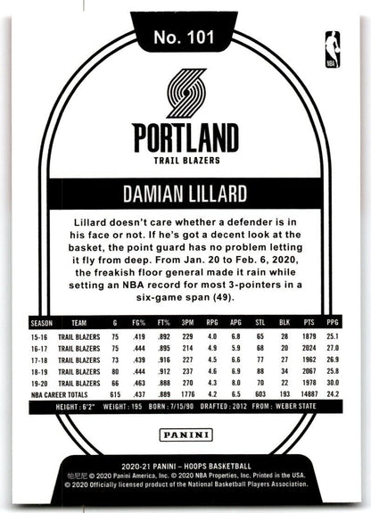 2020-21 Panini NBA Hoops WINTER #101 Damian Lillard Portland Trail Blazers