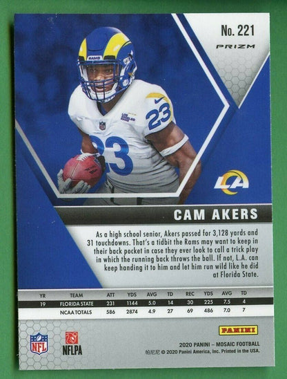 2020 PANINI MOSAIC FOOTBALL CAM AKERS SILVER PRIZM ROOKIE CARD RC #221