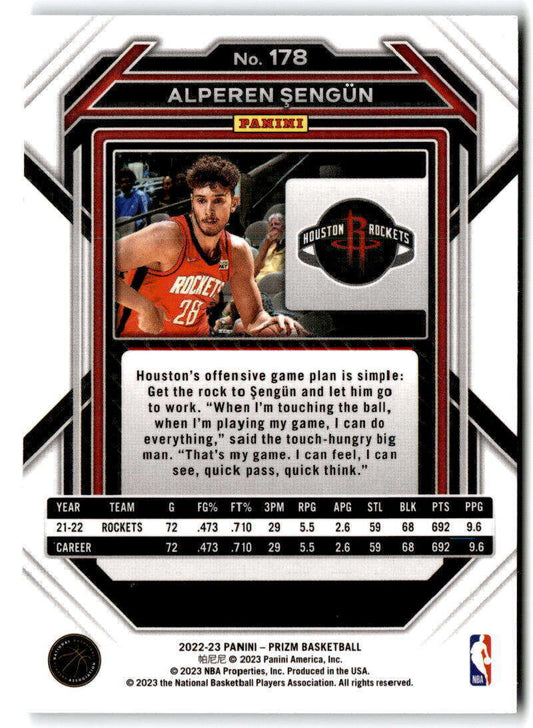 2022-23 Panini Prizm Alperen Sengun Base #178 Houston Rockets - walk-of-famesports