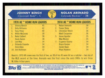 2019 Topps Heritage Johnny Bench / Nolan Arenado #TN-6