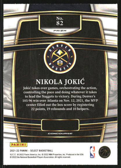 2021-22 Panini Select #82 Nikola Jokic Concourse Silver Prizm Denver Nuggets MVP