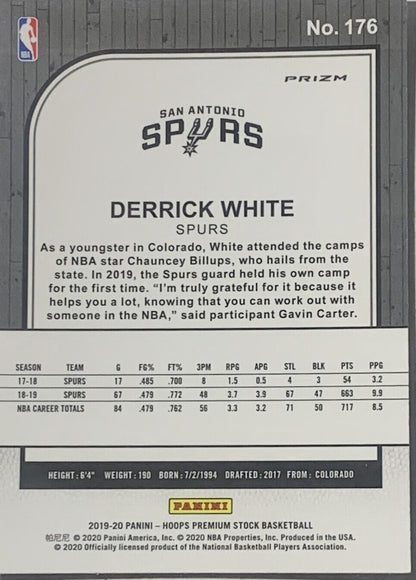 2019-20 Hoops Premium Stock Derrick White Silver Prizm #176 San Antonio Spurs
