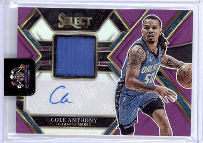 COLE ANTHONY 2022-23 PANINI SELECT PURPLE PATCH AUTO /75 ORLANDO MAGIC