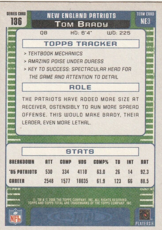 2006 Topps Total #136 Tom Brady New England Patriots