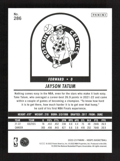 2022-23 Panini Hoops Purple Jayson Tatum #286 Boston Celtics