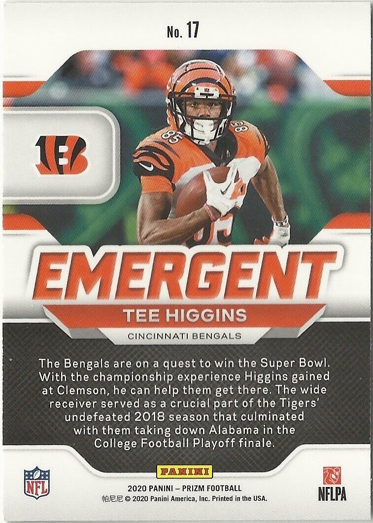 TEE HIGGINS 2020 Panini Prizm Emergent RC Rookie #17 BENGALS - walk-of-famesports