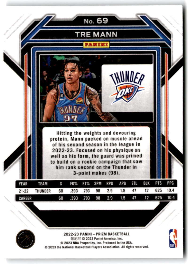 2022-23 Panini Prizm Tre Mann Base #69 Oklahoma City Thunder - walk-of-famesports
