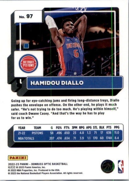 2022-23 Donruss Optic Hamidou Diallo #97 Detroit Pistons - walk-of-famesports