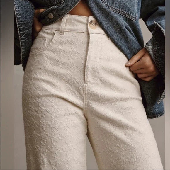Anthropologie Pilcro The Skipper Cream Textured Crop Wide Leg Pant - Choose your Size
