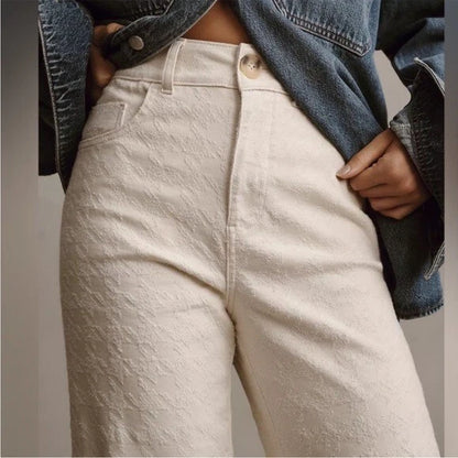 Anthropologie Pilcro The Skipper Cream Textured Crop Wide Leg Pant - Choose your Size