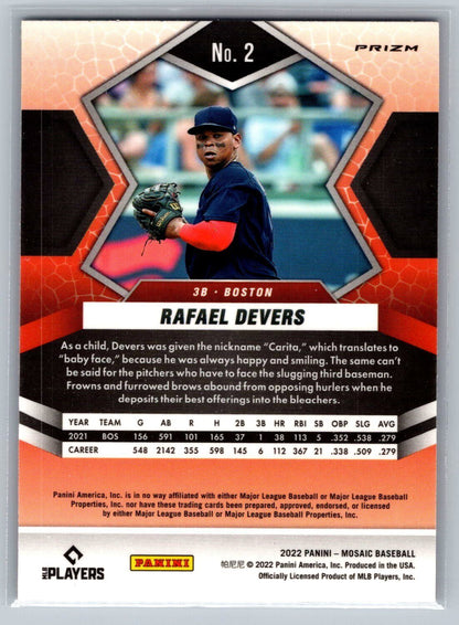 2022 Panini Mosaic Rafael Devers Mosaic Pink Camo #2 Boston Red Sox