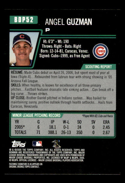 2006 Topps Bowman Angel Guzman Rookie #BDP52 Chicago Cubs