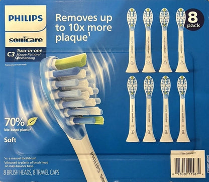 Philips Sonicare C3 Two-in-One Replacement Electric Toothbrush Heads, Soft Bristle, Plaque Removal and Whitening, 7-pack