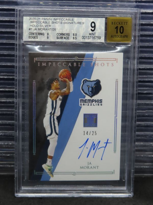 2020-21 Impeccable Ja Morant Shots Holo Silver Auto Autograph #14/25 BGS 9 10