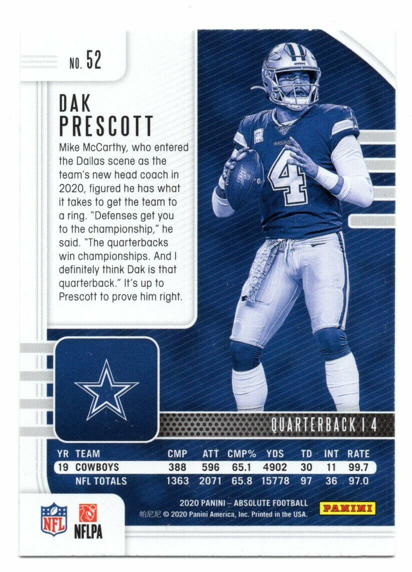 2020 Panini Absolute Football #52 Dak Prescott Card