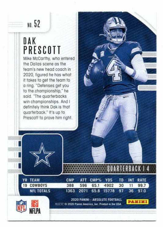 2020 Panini Absolute Football #52 Dak Prescott Card