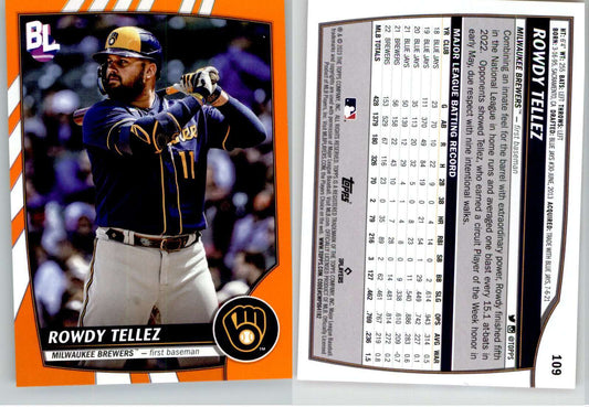 2023 Topps Big League Electric Orange Rowdy Tellez #109 Milwaukee Brewers
