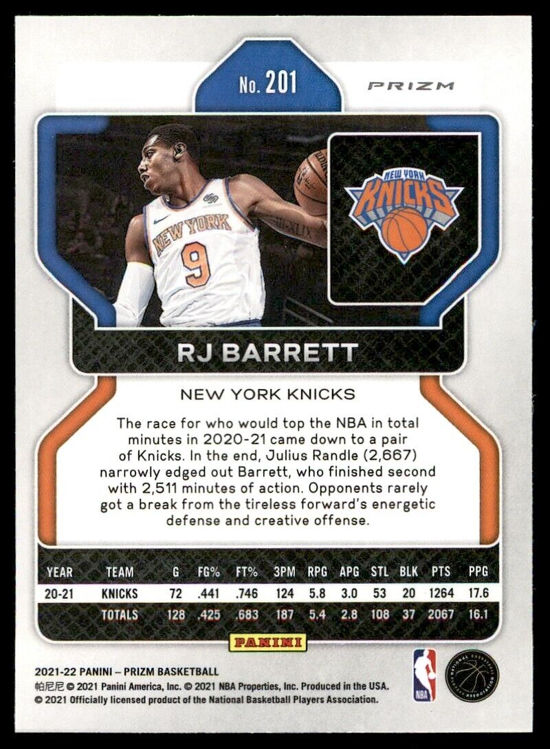 2020-21 Panini Prizm Silver RJ Barrett #201 New York Knicks