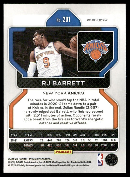2020-21 Panini Prizm Silver RJ Barrett #201 New York Knicks