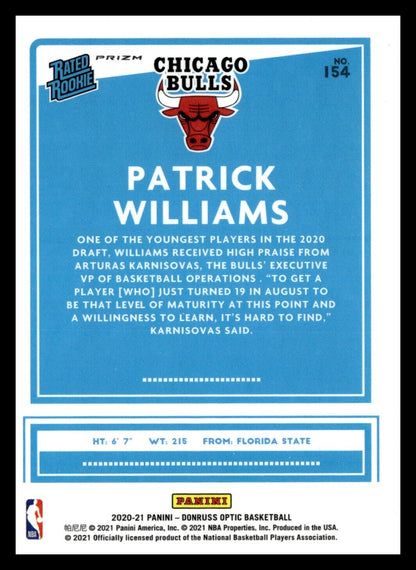 2020-21 Donruss Optic Pulsar Rated Rookies Patrick Williams #154 Chicago Bulls