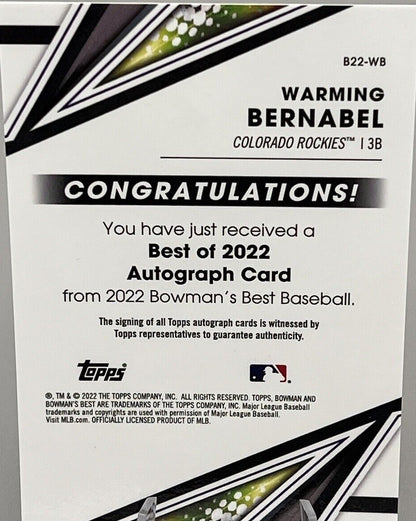 2022 Bowman's Best Warming Bernabel Auto #B22-WB Colorado Rockies