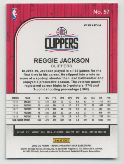 2019-20 Hoops Premium Stock Reggie Jackson Silver Prizm #57 Los Angeles Clippers