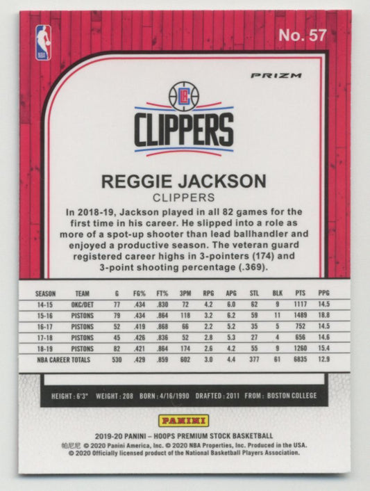 2019-20 Hoops Premium Stock Reggie Jackson Silver Prizm #57 Los Angeles Clippers