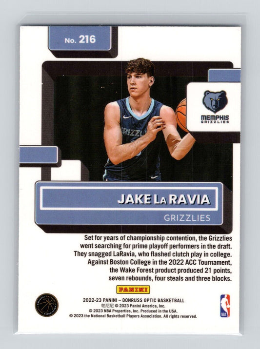 2022-23 Donruss Optic Jake LaRavia Rated Rookie #216 Memphis Grizzlies - walk-of-famesports