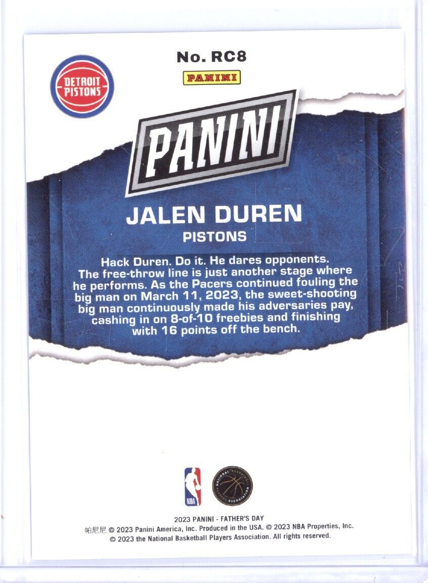 JALEN DUREN /199 ROOKIE 2023 Panini Father's Day Silver Prizm RC #RC8